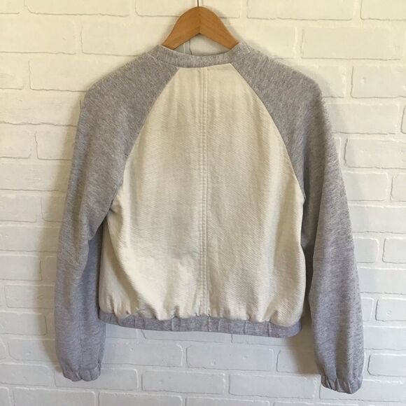 Beautiful Ann Taylor Loft zip jacket Medium silver grey fleece ecru white cotton - Picture 4 of 13